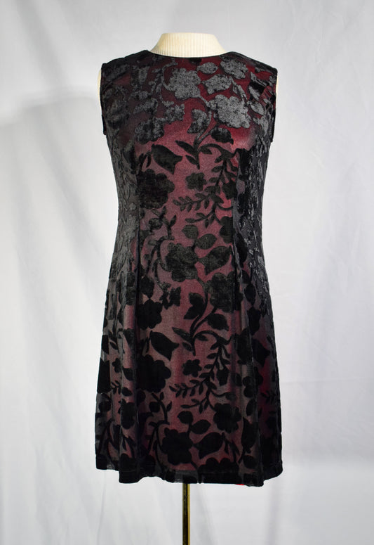 1990s Red and Black Burnout velvet Dress- Isa's
