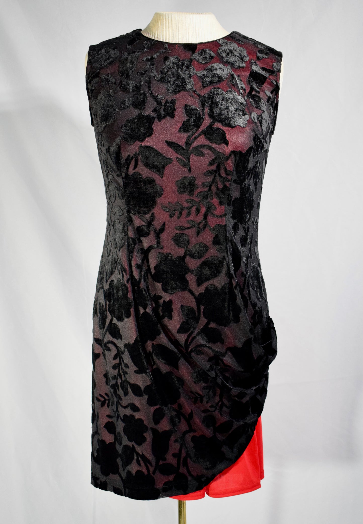 1990s Red and Black Burnout velvet Dress- Isa's