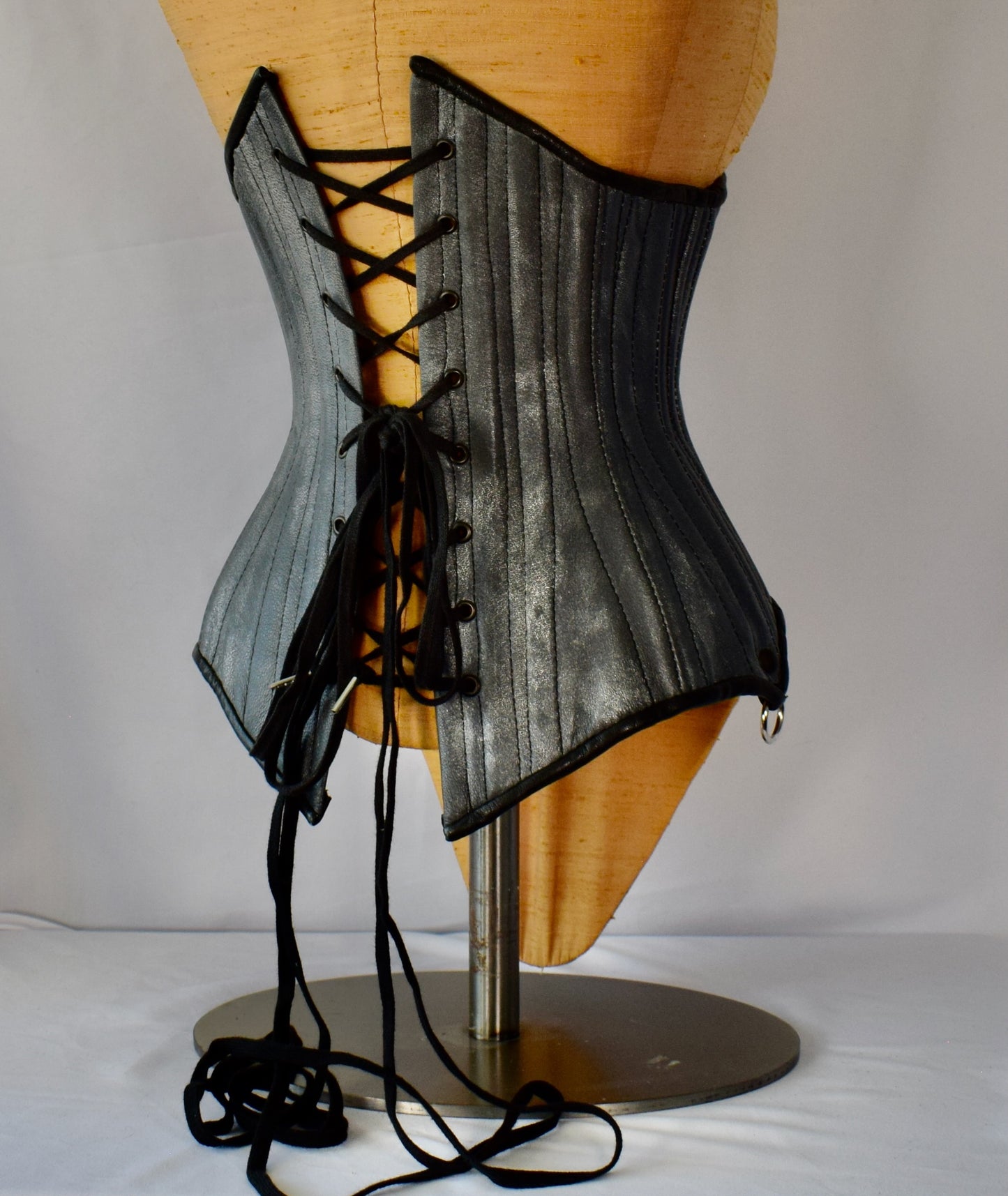 2000s Silver Leather Corset, Metamorph Quirky Couture