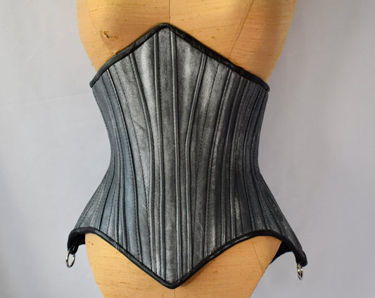 2000s Silver Leather Corset, Metamorph Quirky Couture