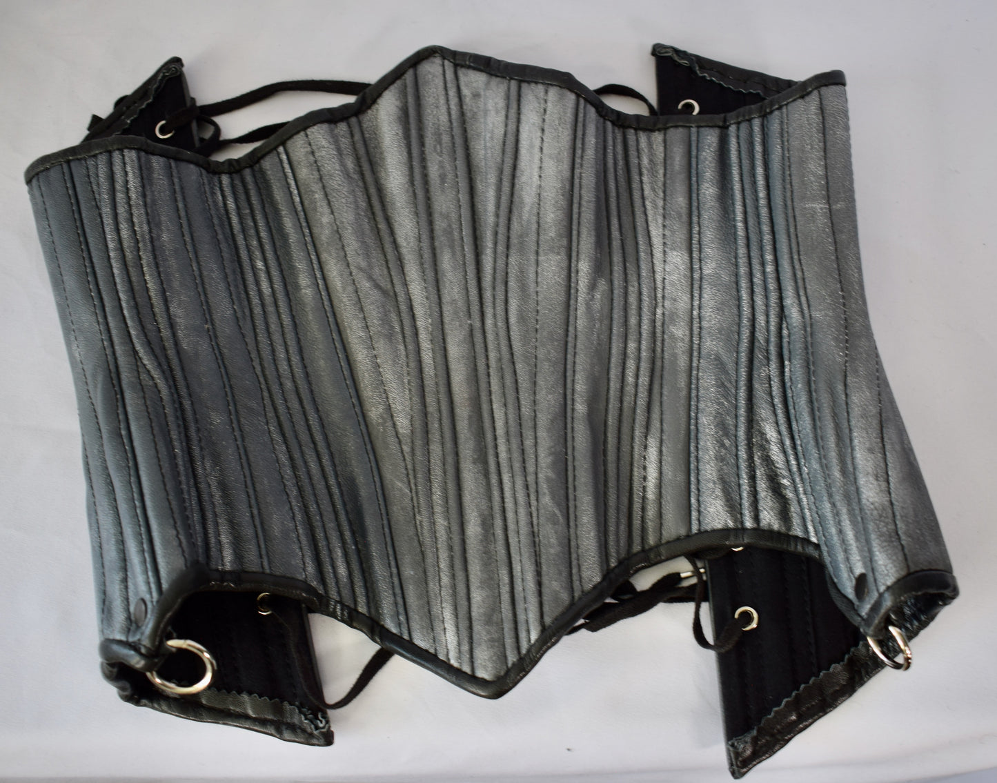 2000s Silver Leather Corset, Metamorph Quirky Couture