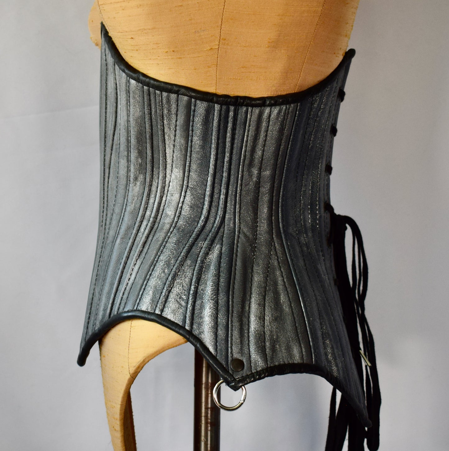 2000s Silver Leather Corset, Metamorph Quirky Couture